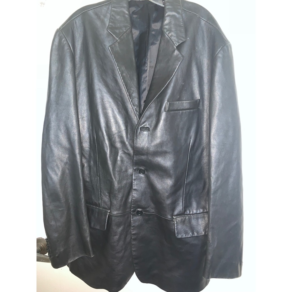 Banana Republic Mens Black Leather Blazer Jacket 3 Button XL Buttery Soft